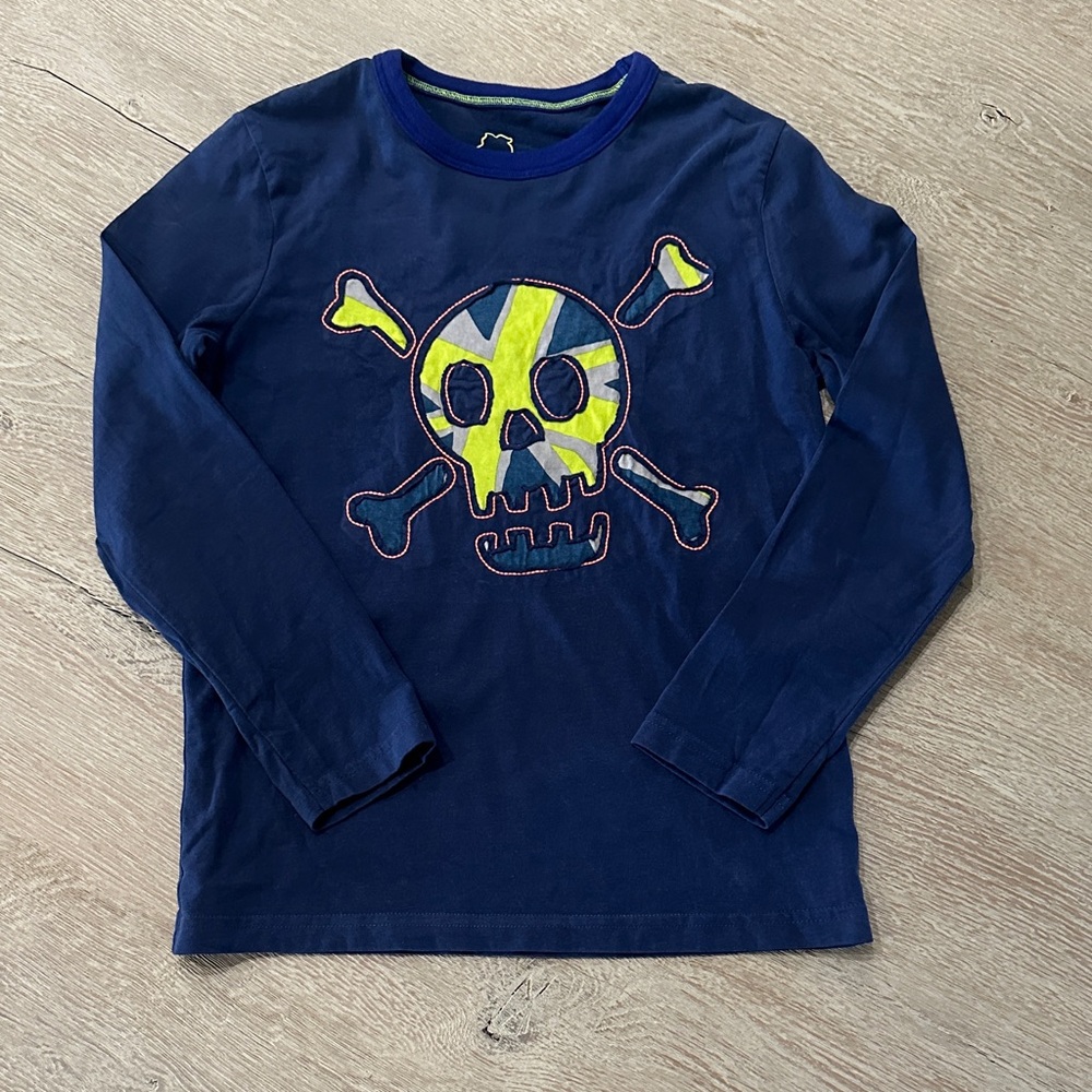 Boden Navy and Yellow Skull Kids Long Sleeve Tee